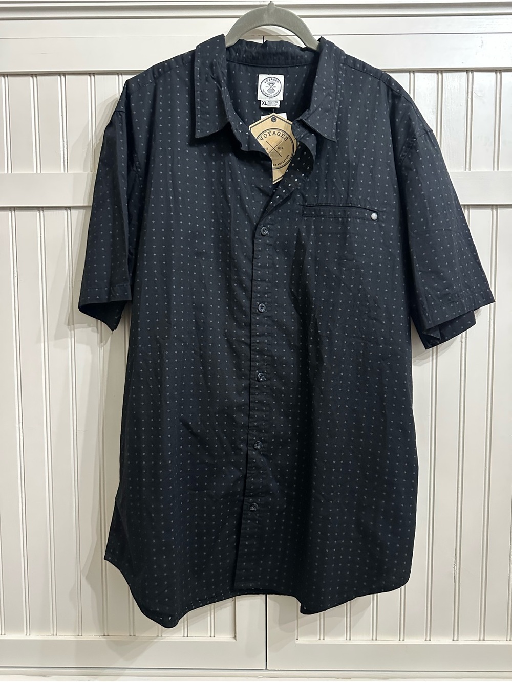 Voyager Short-Sleeve Button-Down Shirt in Black with Micro Dot Print